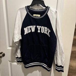 Vintage Inspired New York Navy and White Raglan Sweater
